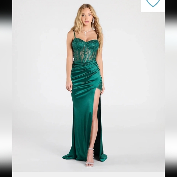 B Darlin Juniors' Lace Corset Formal Gown Sz 13/14 (Women Sz 10) Evening Green - Picture 3 of 16